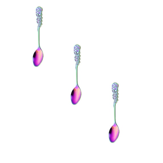 Colorful Dinner Rose Spoon Stainless Steel Rainbow Dessert Spoons Easy To Clean Home Restaurant Silverware Flatware for Cake Ice Dessert Fruit Juice Drink Utensil