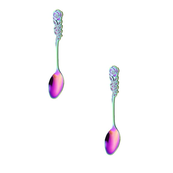 Colorful Dinner Rose Spoon Stainless Steel Rainbow Dessert Spoons Easy To Clean Home Restaurant Silverware Flatware for Cake Ice Dessert Fruit Juice Drink Utensil