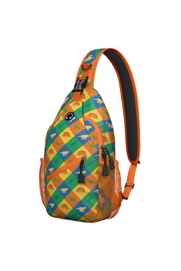 Colorful Dino Print Sling Backpack for Women, Cartoon Dinosaur Pattern Lightweight Crossbody Bag for Travel, Hiking, and Outdoor Activities