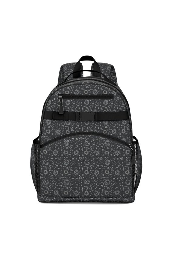 Black Celestial Symbol Pattern Backpack for School,Cute School Bag,Schoolbag with Adjustable Shoulder Straps & Padded Back,15.25"x11.5"x5.25"