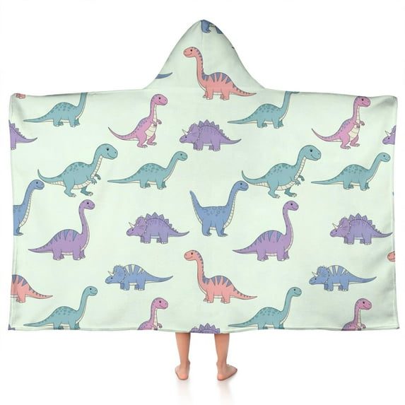 Colorful Dinosaur Assortment Pattern Hooded Bath Towel,50"x30" for Ages 3 To 12 Kids, Quick Dry Lightweight Soft Microfiber Hood Beach Towel Cover Up for Kids