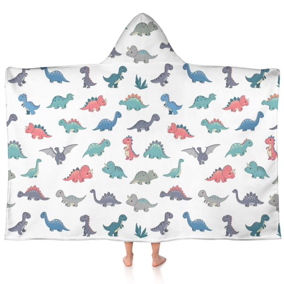 Colorful Dinosaur Assortment Pattern Hooded Bath Towel,60"x35" for Ages 3 To 12 Kids, Quick Dry Lightweight Soft Microfiber Hood Beach Towel Cover Up for Kids