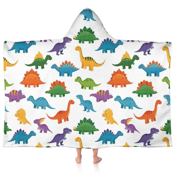 Colorful Dinosaur Assortment Pattern Hooded Bath Towel,60"x35" for Ages 3 To 12 Kids, Quick Dry Lightweight Soft Microfiber Hood Beach Towel Cover Up for Kids