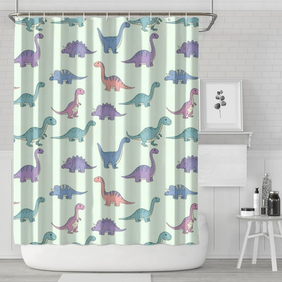 Colorful Dinosaur Assortment Pattern Shower Curtain 72"x84" ,Bathroom Decorative Shower Curtains Set with 12 Hooks,Modern Waterproof Washable Shower Curtain