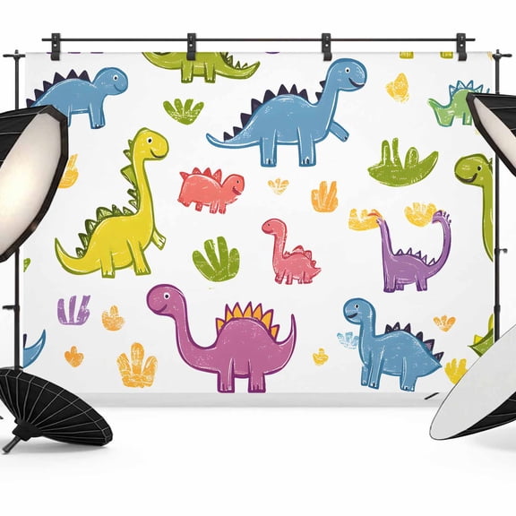 Colorful Dinosaur Backdrop for Photoshoot, Photography Photo Studio Background Wall Backdrop, Cute Cartoon Animals Back Drop Banner Panel for Portraits Wedding Party Live Streaming Decor 8x6Ft