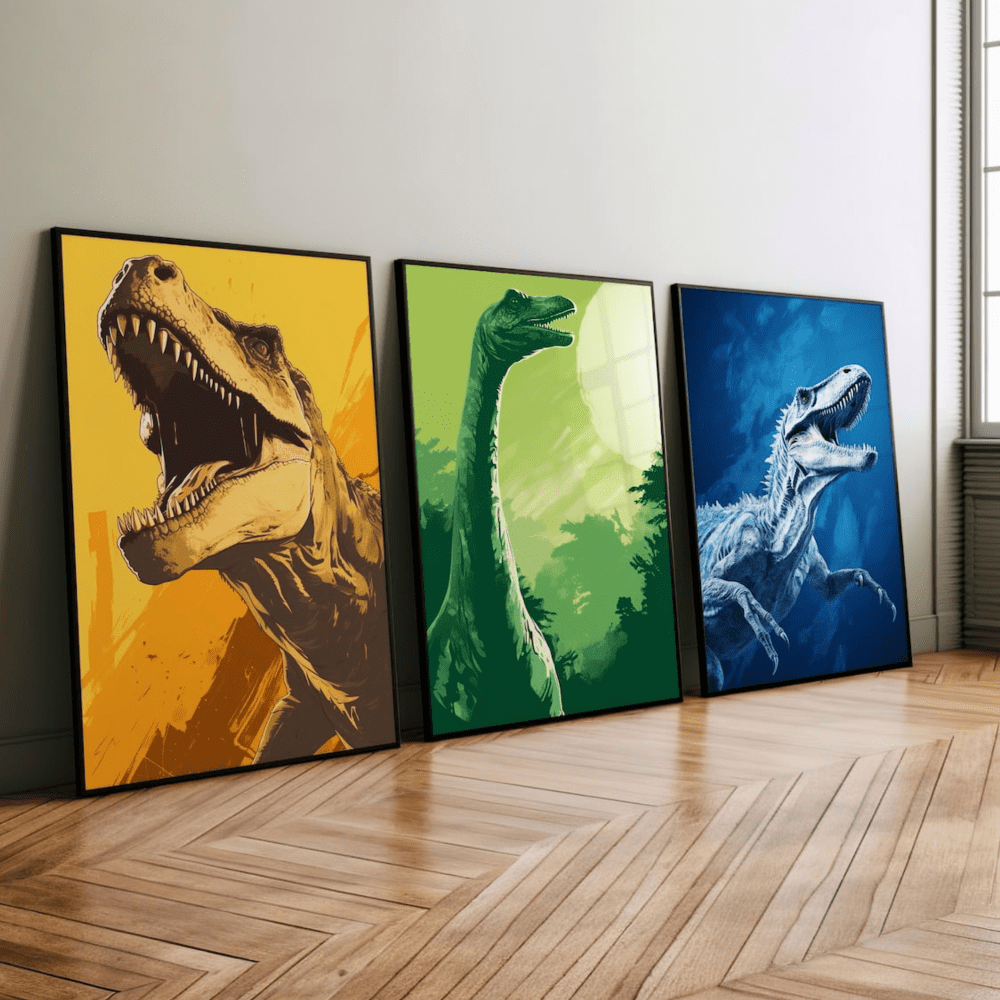 Colorful Dinosaur Boy Room Poster Set 3 Prints Set 3 , Poster Only 8x12