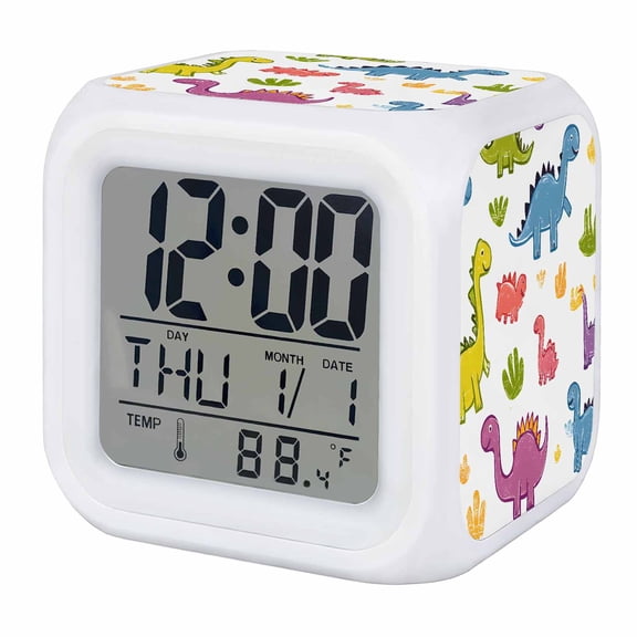 Colorful Dinosaur Digital Alarm Clock for Bedrooms, Smart LED Alarm Clock with 7 Color Changing Night Light, Cute Cartoon Animals Silent Wake Up Clocks for Sleep Study Cooking 3.2"x3.2"