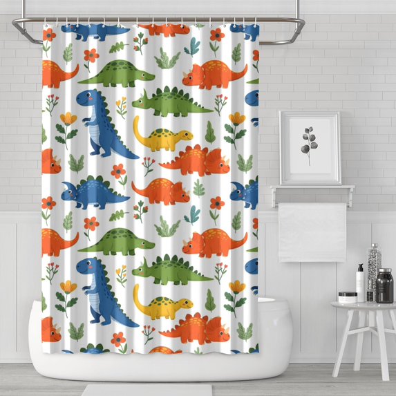 Colorful Dinosaur and Flower Pattern Shower Curtain 72"x72" ,Bathroom Decorative Shower Curtains Set with 12 Hooks,Modern Waterproof Washable Shower Curtain