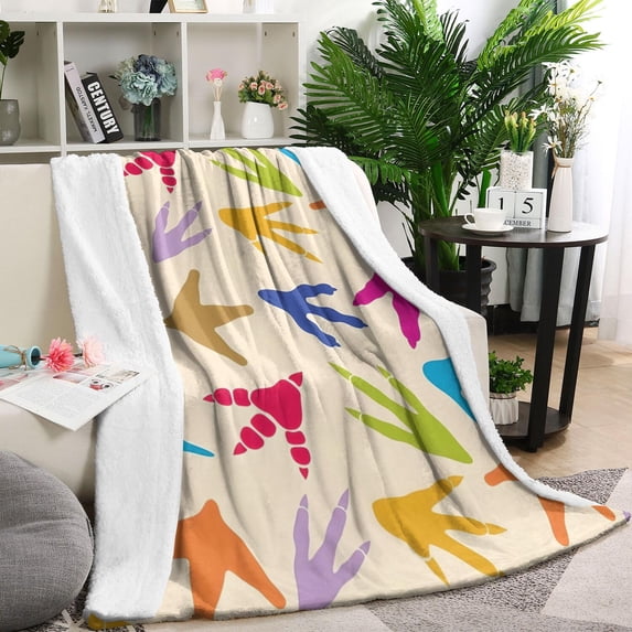 Colorful Dinosaur Footprints Pattern Blanket,Comfortable Soft Lamb Wool Throw Blanket,All Season,Warm Lightweight Blankets for Sofa Bed Couch Living Room Chair,60"x80"