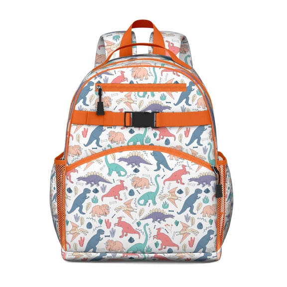 Colorful Dinosaur Lover School Backpack with Cartoon Baby Dino and Vibrant Nature Scene