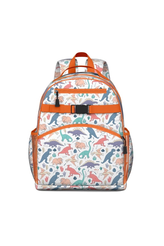 Colorful Dinosaur Lover School Backpack with Cartoon Baby Dino and Vibrant Nature Scene