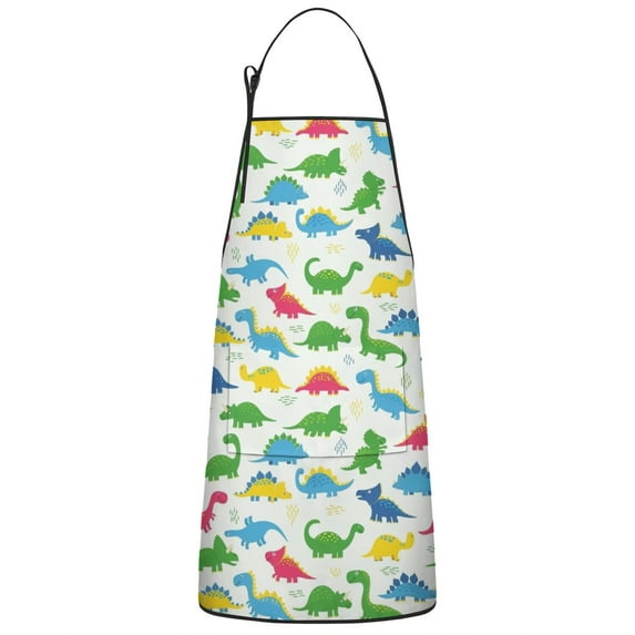 Colorful Dinosaur Paradise Pattern Apron-Garden Aprons for Women with Pockets-Cotton Linen Waterproof Kitchen Cooking Gardening Aprons Adjustable for Kitchen,Cooking,BBQ and Salon 33x27 Inch