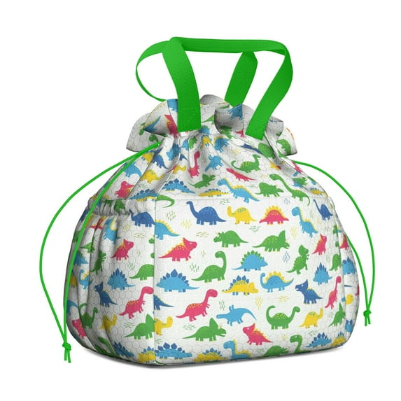 Colorful Dinosaur Paradise Pattern Drawstring Lunch Bag Women - Drawstring Lunch Bag Insulated for Work Office - Stain-Resistant Large Lunchbags for Women with Multi-Pockets