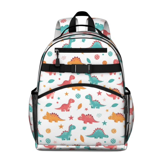 Colorful Dinosaur Pattern with Stars and Shapes Cute School Backpack Bag for School with Padded Back and Adjustable Shoulder Straps 15.25"x11.5"x5.25"