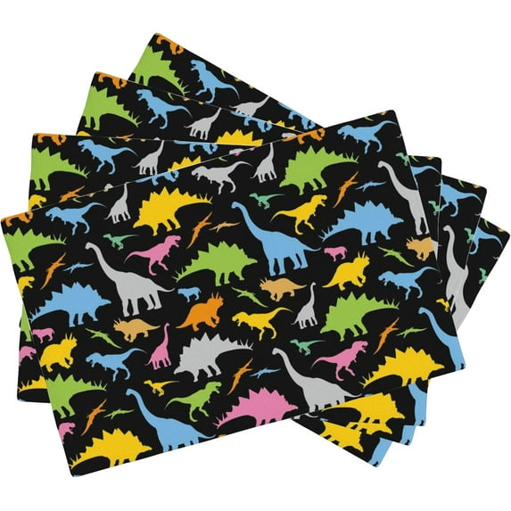 Colorful Dinosaur Placemats Set of 4, 12x18 Inch Non-Slip Washable Heat Resistant Linen Fabric Table Mats,Place Mats for Holiday Party