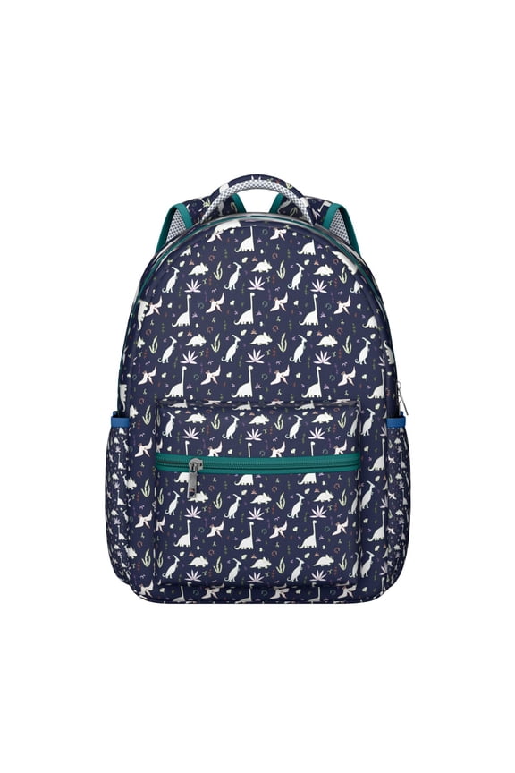 Colorful Dinosaur Print School Backpack for Student Cute Dino Pattern Funny Cartoon Watercolor Forest Theme Design