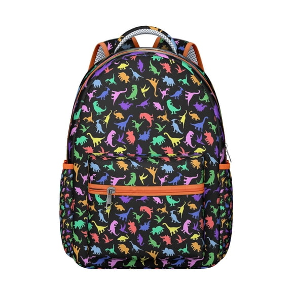 Colorful Dinosaur Print School Backpack for Student Cute Dino Pattern Funny Cartoon Watercolor Forest Theme Design