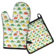 thumbnail image 1 of Colorful Dinosaur Repeat Pattern Kitchen Oven Mitt and Pot Holder Sets 2 Pcs for Baking, Cooking and Grilling, Heat Resistant Up To 392 °F, 1 of 7