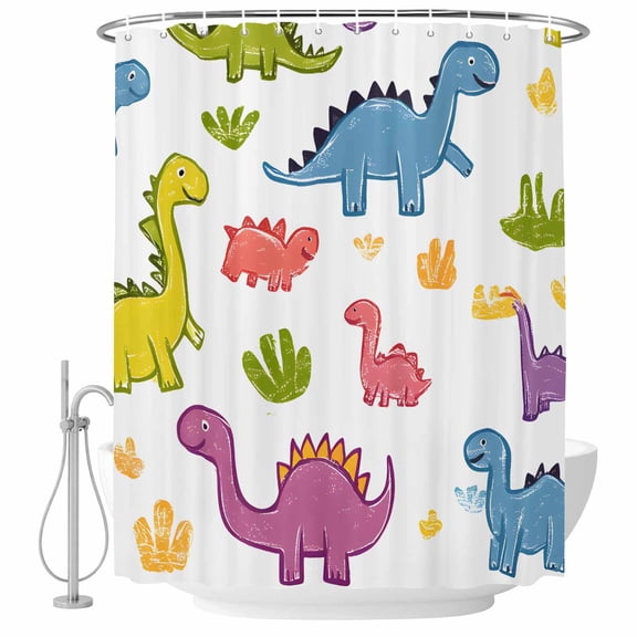 Colorful Dinosaur Shower Curtain Set - Small 36" x 72" Washable Bathtub Curtain with 12 Hooks, Cute Cartoon Animals Waterproof Fabric Stall Shower Curtains for Bathroom/Bathtub Décor