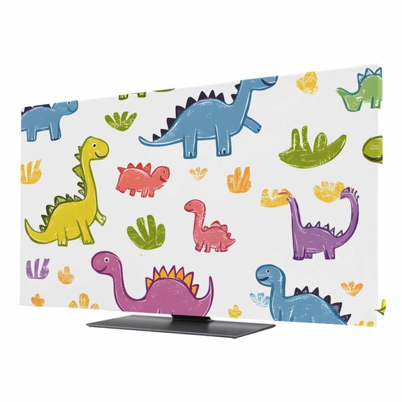 Colorful Dinosaur TV Cover for 43 Inch Screen, Stretch Fabric Dustproof TV Display Protector, Cute Cartoon Animals Elastic Slipcover Monitor Cover for Indoor Desktop Computer 37.6"x21.1"