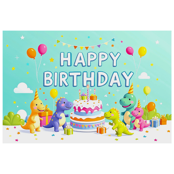 Colorful Dinosaur Themed Happy Birthday Banner Background Party Decors for Birthday Parties Photography Props Backdrop Decorations