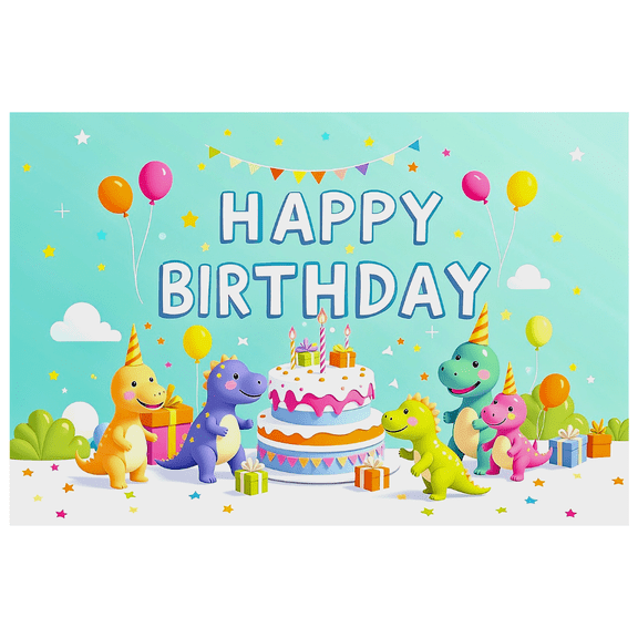 Colorful Dinosaur Themed Happy Birthday Banner Background Party Decors for Birthday Parties Photography Props Backdrop Decorations