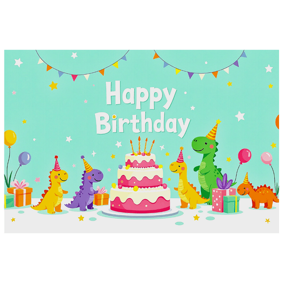 Colorful Dinosaur Themed Happy Birthday Banner Background Party Decors for Birthday Parties Photography Props Backdrop Decorations