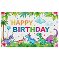 thumbnail image 1 of Colorful Dinosaur Themed Happy Birthday Banner with Tropical Leaves and Balloons Background Party Decoration Backdrop for Birthday Parties Photography Props Kids Celebrations, 1 of 7