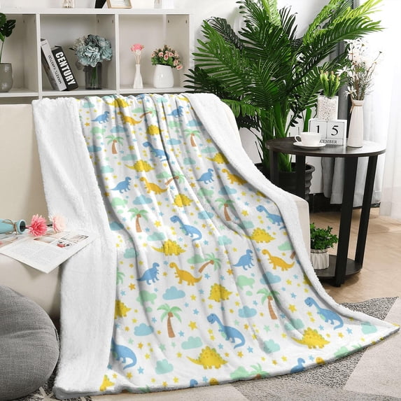 Colorful Dinosaur and Tropical Pattern Blanket,Comfortable Soft Lamb Wool Throw Blanket,All Season,Warm Lightweight Blankets for Sofa Bed Couch Living Room Chair,50"x60"