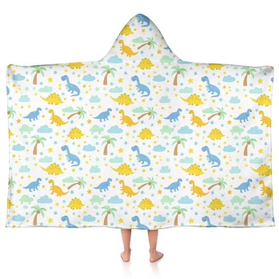 Colorful Dinosaur and Tropical Pattern Hooded Bath Towel,50"x30" for Ages 3 To 12 Kids, Quick Dry Lightweight Soft Microfiber Hood Beach Towel Cover Up for Kids