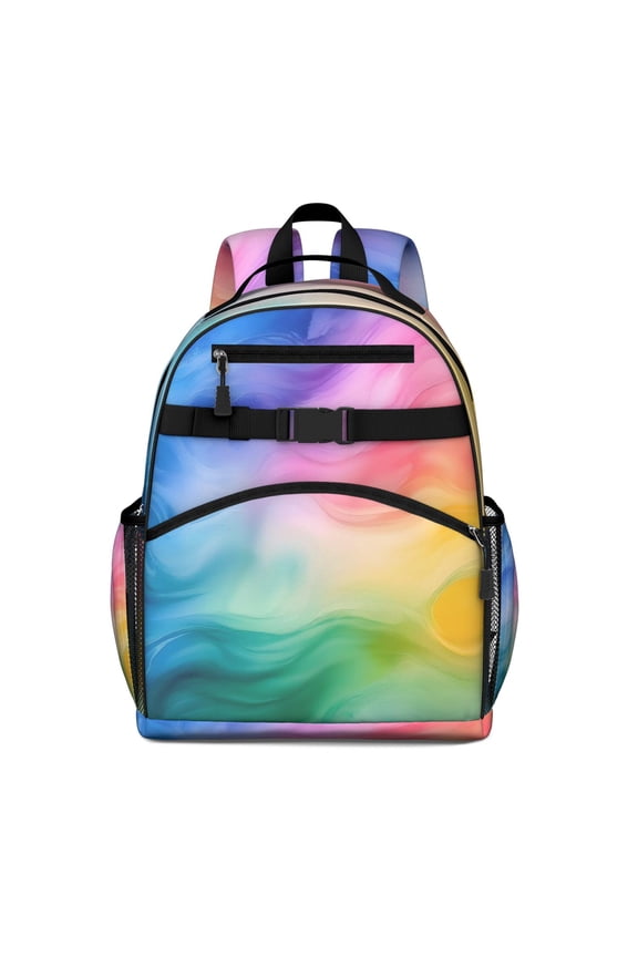 Colorful Tie Dye Wave Pattern Backpack for School,Cute School Bag,Schoolbag with Adjustable Shoulder Straps & Padded Back,15.25"x11.5"x5.25"