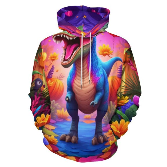 Colorful Dinosaur in Fantasy Forest Men's Women New Sweatshirt Hoodie Men's Plus Size Sweatshirt Hooded Sweatshirt 3d Printed Street Men's Cloth