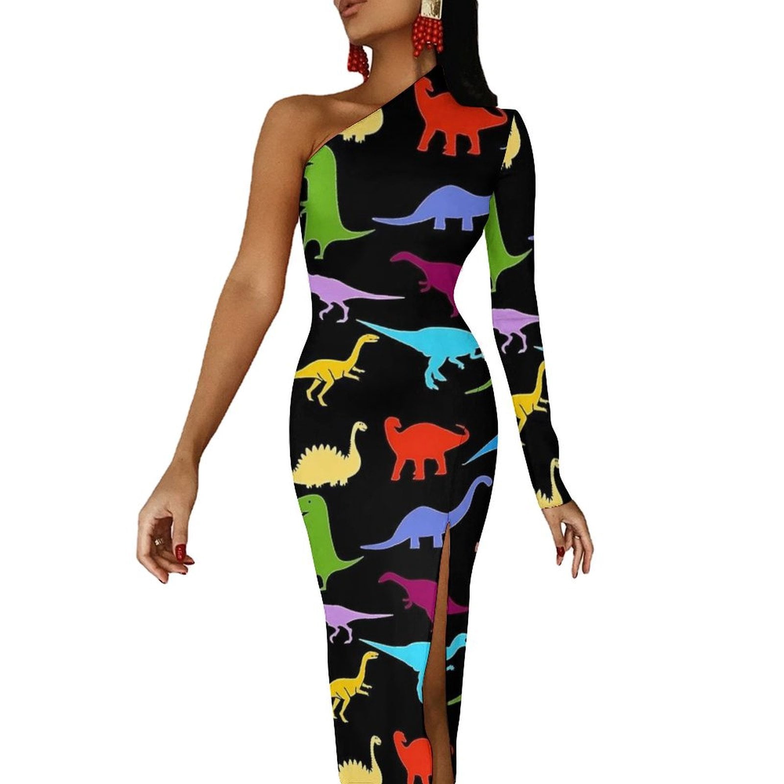 Dino Dinosaur Palm Leaf Pattern Print Dress