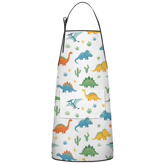 Colorful Dinosaurs Cacti Pattern Apron-Garden Aprons for Women with Pockets-Cotton Linen Waterproof Kitchen Cooking Gardening Aprons Adjustable for Kitchen,Cooking,BBQ and Salon 33x27 Inch