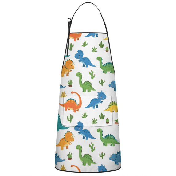 Colorful Dinosaurs Cacti Pattern Apron-Garden Aprons for Women with Pockets-Cotton Linen Waterproof Kitchen Cooking Gardening Aprons Adjustable for Kitchen,Cooking,BBQ and Salon 33x27 Inch