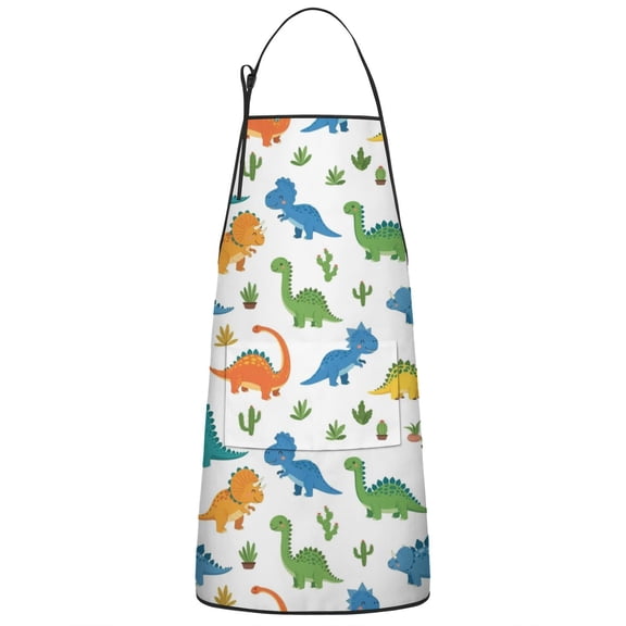Colorful Dinosaurs Cacti Pattern Apron-Garden Aprons for Women with Pockets-Cotton Linen Waterproof Kitchen Cooking Gardening Aprons Adjustable for Kitchen,Cooking,BBQ and Salon 33x27 Inch
