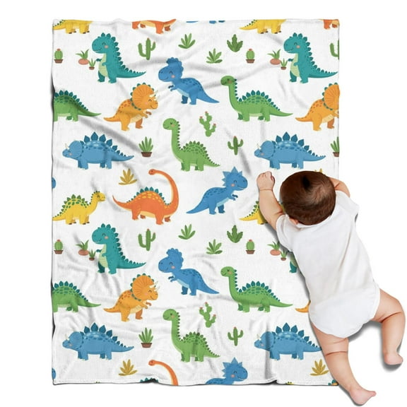 Colorful Dinosaurs Cacti Pattern Blanket,Comfortable Soft Lamb Wool Throw Blanket,All Season,Warm Lightweight Blankets for Sofa Bed Couch Living Room Chair,30"x40"