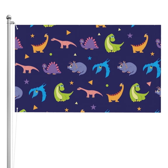 Colorful Dinosaurs Cute Dinosaur Dino Double Sided Flag 3x5FT Reversible Garden Flag Outdoor Decor for House, Porch, Lawn, Yard, Indoor Wall, Party Decoration