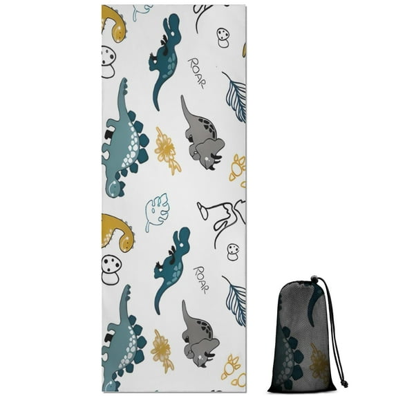 Colorful Dinosaurs Eggs Leaves Pattern Hot Yoga Mat Towel Non Slip for Hot Yoga - Quick-Drying Yoga Mat Cover with 4 Corner Pockets with Travel Bag - Hot Yoga Towel Non Slip 70"x26"