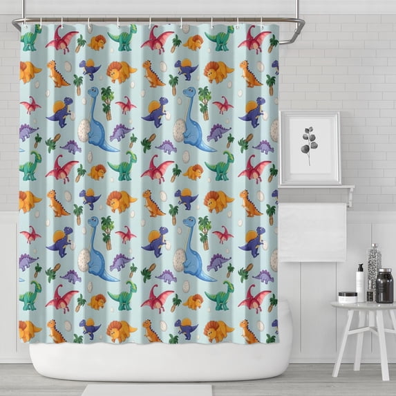 Colorful Dinosaurs Eggs Palms Pattern Shower Curtain 84"x72" ,Bathroom Decorative Shower Curtains Set with 12 Hooks,Modern Waterproof Washable Shower Curtain