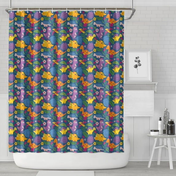 Colorful Dinosaurs Floral Motifs Pattern Shower Curtain 84"x72" ,Bathroom Decorative Shower Curtains Set with 12 Hooks,Modern Waterproof Washable Shower Curtain