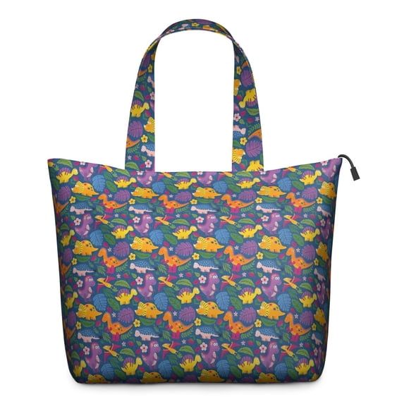 Colorful Dinosaurs Floral Motifs Pattern Travel Tote Bags for Women Carry On,Large Weekender Bags for Women Travel,Multi Functional Duffle Bag for Work,Shopping,Sports