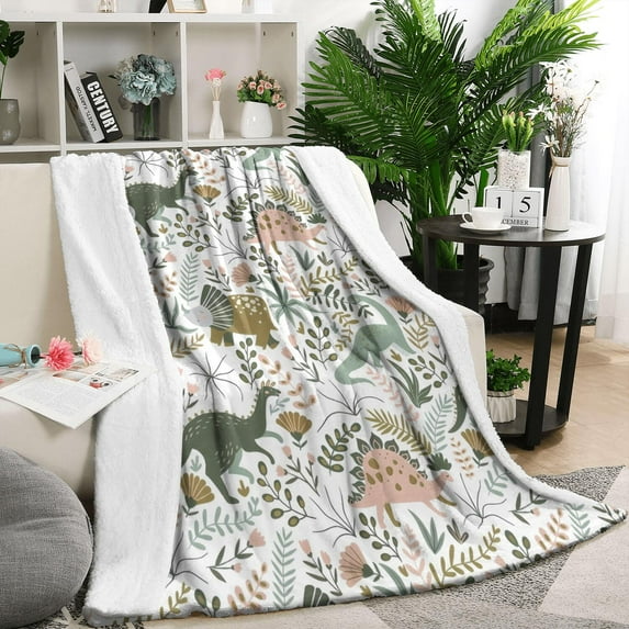 Colorful Dinosaurs Floral Pattern Blanket,Comfortable Soft Lamb Wool Throw Blanket,All Season,Warm Lightweight Blankets for Sofa Bed Couch Living Room Chair,50"x60"