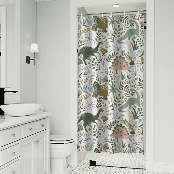 Colorful Dinosaurs Floral Pattern Shower Curtain 36"x72" ,Bathroom Decorative Shower Curtains Set with 12 Hooks,Modern Waterproof Washable Shower Curtain