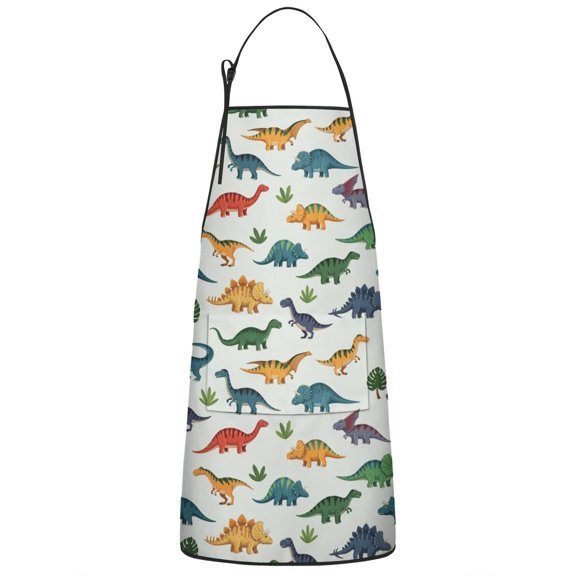 Colorful Dinosaurs Floral White Pattern Apron-Garden Aprons for Women with Pockets-Cotton Linen Waterproof Kitchen Cooking Gardening Aprons Adjustable for Kitchen,Cooking,BBQ and Salon 33x27 Inch