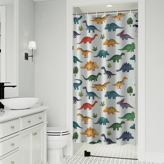 Colorful Dinosaurs Floral White Pattern Shower Curtain 36"x72" ,Bathroom Decorative Shower Curtains Set with 12 Hooks,Modern Waterproof Washable Shower Curtain