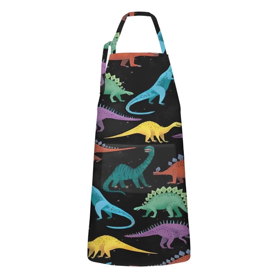 Colorful Dinosaurs Galaxy Pattern Apron-Garden Aprons for Women with Pockets-Cotton Linen Waterproof Kitchen Cooking Gardening Aprons Adjustable for Kitchen,Cooking,BBQ and Salon 33x27 Inch