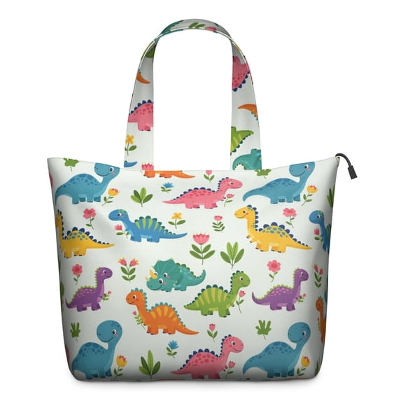 Colorful Dinosaurs Holding Flowers Travel Tote Bags for Women Carry On,Large Weekender Bags for Women Travel,Multi Functional Duffle Bag for Work,Shopping,Sports