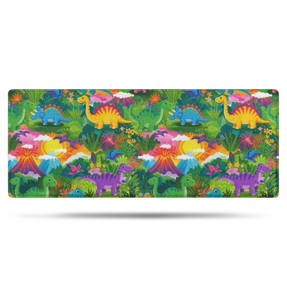 Colorful Dinosaurs Jungle Flowers Pattern Bathroom Rugs Mat,Non Slip Microfiber Bathroom Rug,Rubber Backing,Soft Bathroom Mats for Bathroom Floor,Tub and Shower,60x24in(150x60cm)
