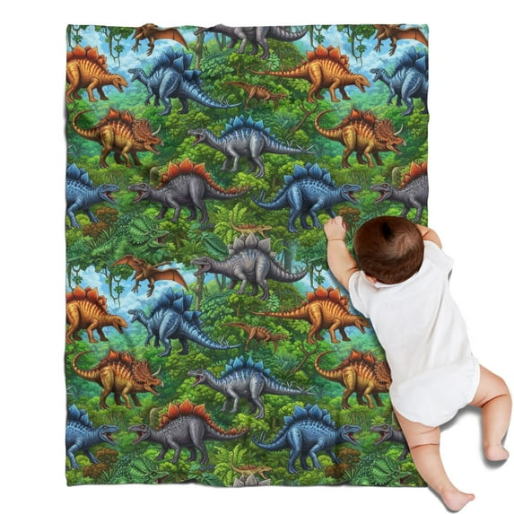 Colorful Dinosaurs Jungle Scene Pattern Blanket,Comfortable Soft Lamb Wool Throw Blanket,All Season,Warm Lightweight Blankets for Sofa Bed Couch Living Room Chair,30"x40"
